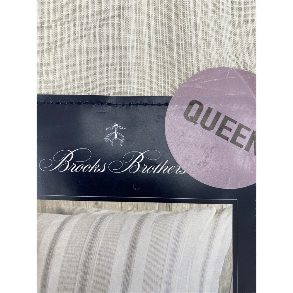Brooks Brothers Duvet Set QUEEN Cream Beige Stripe 100% European Flax Linen - Picture 11 of 14